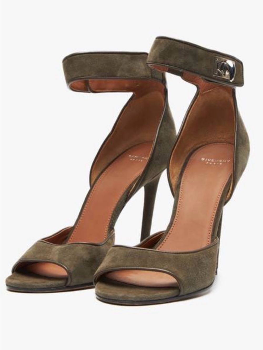 Givenchy Paris Sharklock Ankle Strap Suede Heels